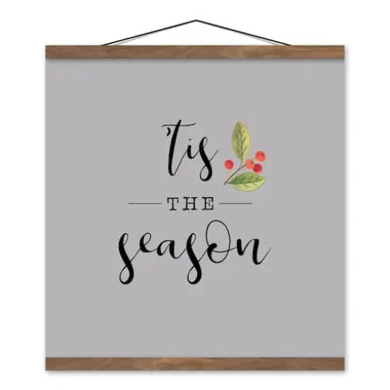Gray Tis the Season Hanging Canvas in Teak Frame {1}