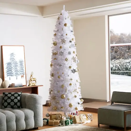 9ft. Unlit White Pencil Tinsel Artificial Christmas Tree {4}