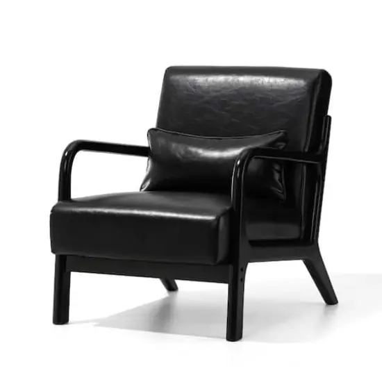 Glitzhome&reg; Mid-Century Faux Leather Accent Chair Black {1}