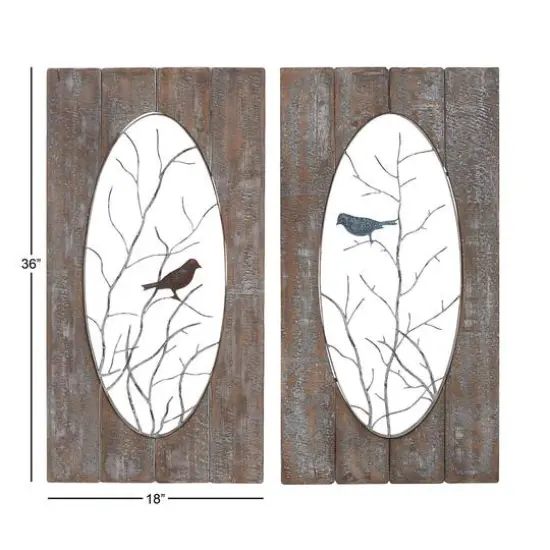 36" Brown Wood Rustic Birds Wall Decor, 2ct. {8}