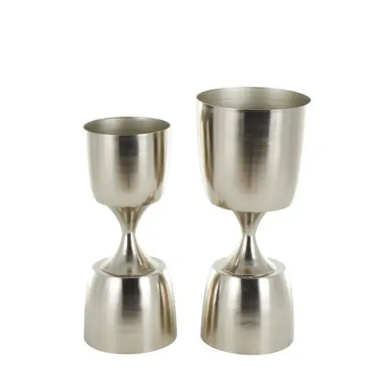Silver Hourglass Shaped Metal Planter Set with Elevated Base {4}