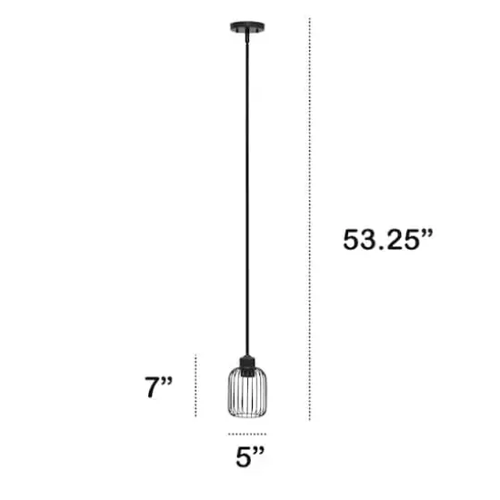 Lalia Home Ironhouse 7" Black 1-Light Metal Caged Mini Pendant {4}