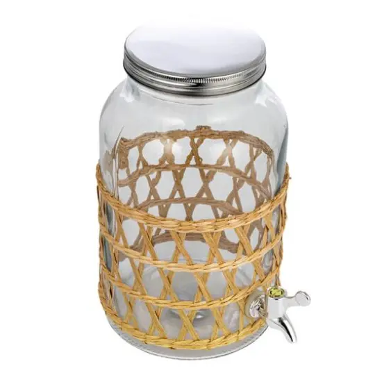 Hello Honey® 5.5qt. Glass Beverage Dispenser with Natural Woven Seagrass Sleeve {9}