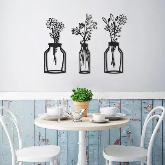 Habitat Decor 28" Wazon Black Botanical Vases Metal Wall Art Set {3}