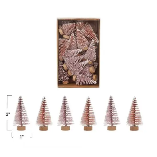 Hello Honey&reg; 2" Pink & Rose Flocked Plastic Bottle Brush Trees with Wood Base & Snow Finish, 24ct. {3}