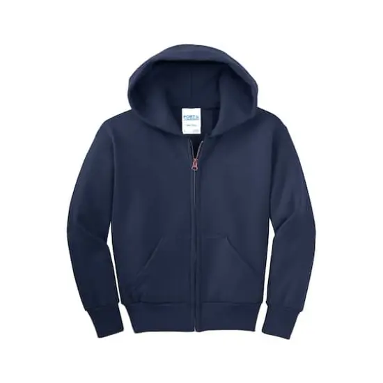 Port & Company&reg; Youth Core Fleece Full-Zip Hooded Sweatshirt Navy {1}
