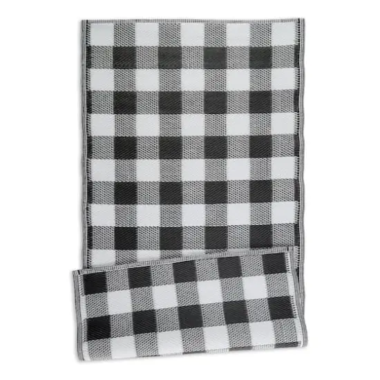 Black and White Buffalo Check Outdoor Floor Runner 3ft. x 6ft. {1}