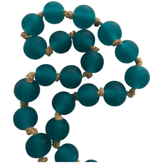 45" Handmade Round Frosted Glass Bead Garland with Tassels & Knotted Jute Dark Teal {8}