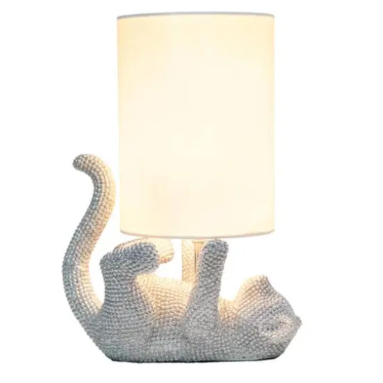 Lalia Home 12.6" Silver Diamond Studded Cat Table Lamp with Faux Silk Shade {3}