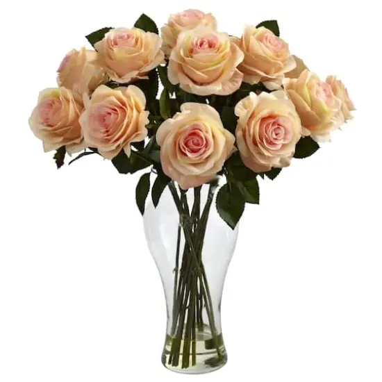 18" Blooming Peach Roses in Decorative Vase {1}