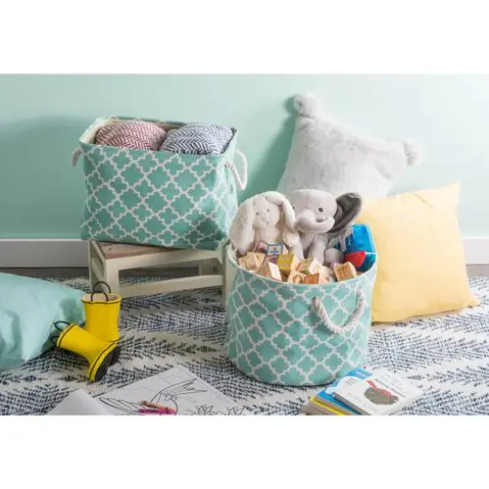 DII&reg; Large Round Polyester Lattice Bin Aqua {7}