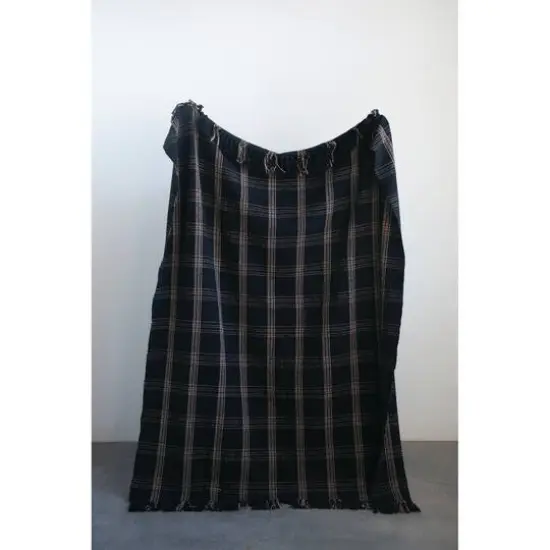 Hello Honey&reg; Plaid Black & Tan Fringed Throw {4}