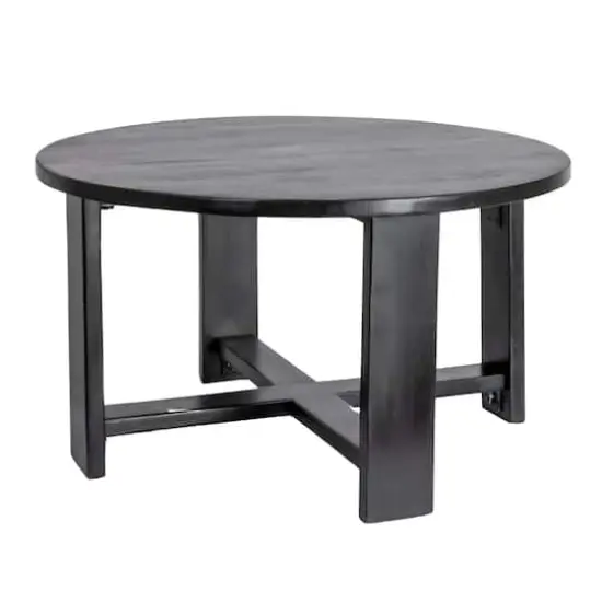 Hello Honey&reg; Elegant Acacia Trestle Round Coffee Table Black {1}
