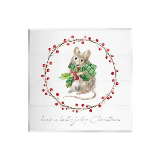 Stupell Industries Holly Jolly Christmas Mouse Wall Plaque Art {1}