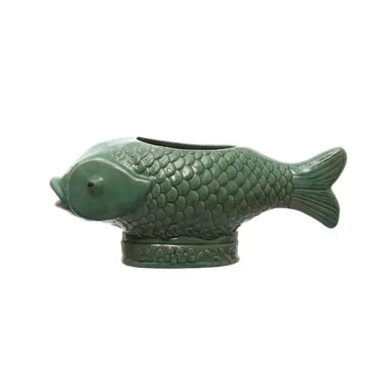 Hello Honey® 17" Turquoise Debossed Stoneware Fish Planter {1}