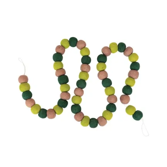 Hello Honey&reg; 6ft. Tan & Green Wool Felt Ball Garland {1}