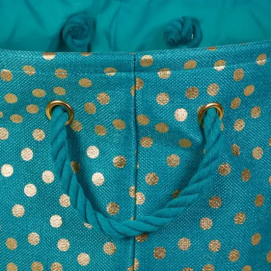Medium Polyester Rectangle Bin With Gold Dots Teal {7}