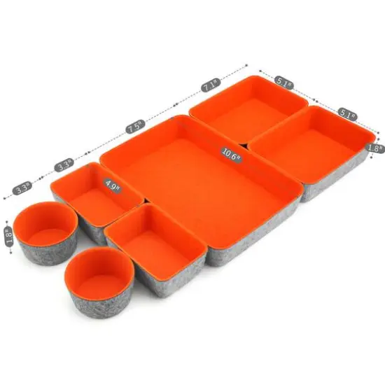 Welaxy 7 Piece Felt Round Cups & Trays Drawer Organizer Set Orange {9}