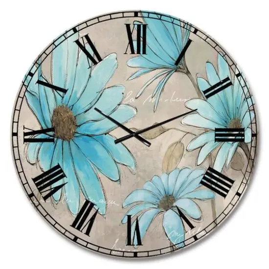 Designart 'Handpainted Indigo Leucanthemum Cottage Flower Traditional Wall Clock {1}