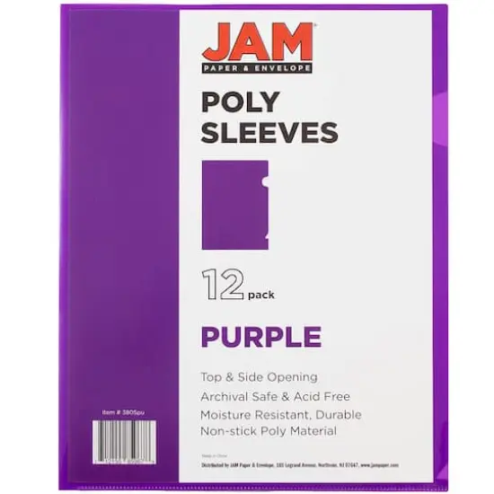 JAM Paper 9" x 11.5" Plastic Sleeve Page Protectors, 12ct. Purple {5}