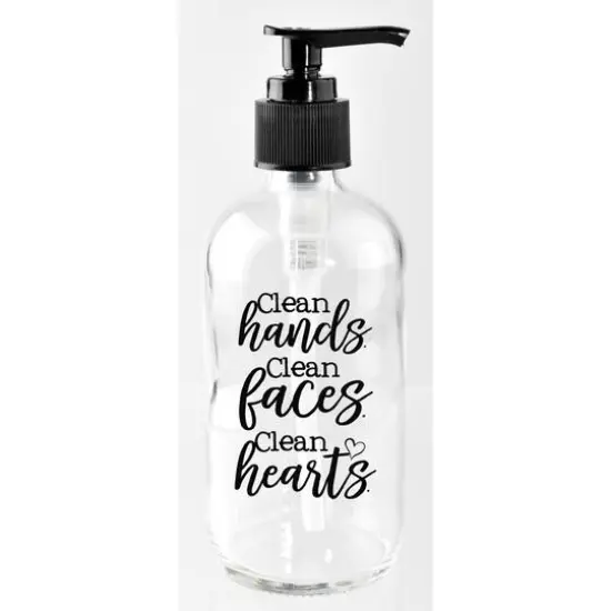 8oz. Clean Hands Clean Faces Clean Hearts Glass Soap Dispenser {1}