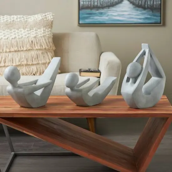 Gray Abstract Yoga Poses Garden Sculpture Set {3}