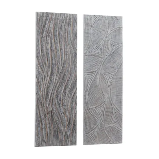 Set of 2 Grey Wood Modern Abstract Wall Decor, 16" x 48" {3}
