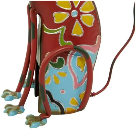 17" Multicolor Metal Dog Garden Sculpture with Floral Pattern {4}
