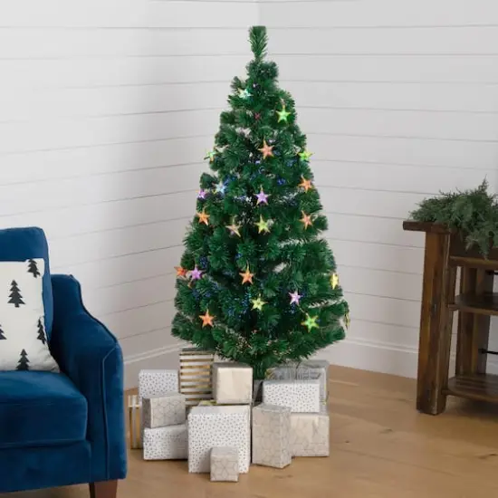 5ft. Fiber Optic Star-Shaped LED Lights Pine Artificial Christmas Tree {3}