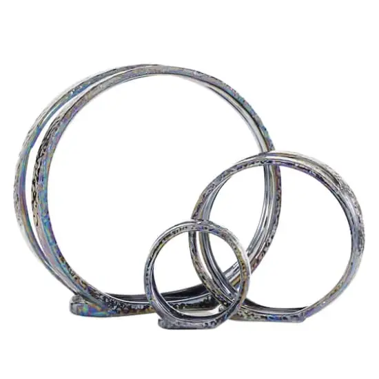 14" Silver Ceramic Glam Candlestick Holder Set {3}