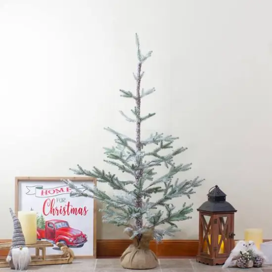 3ft. Unlit Snow-Covered Slim Pine Artificial Christmas Tree in Jute Base {3}