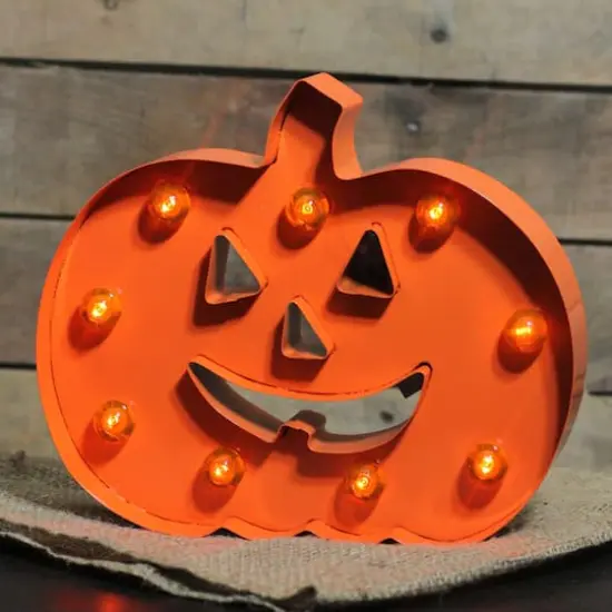 Orange LED Lighted Marquee Halloween Pumpkin {3}