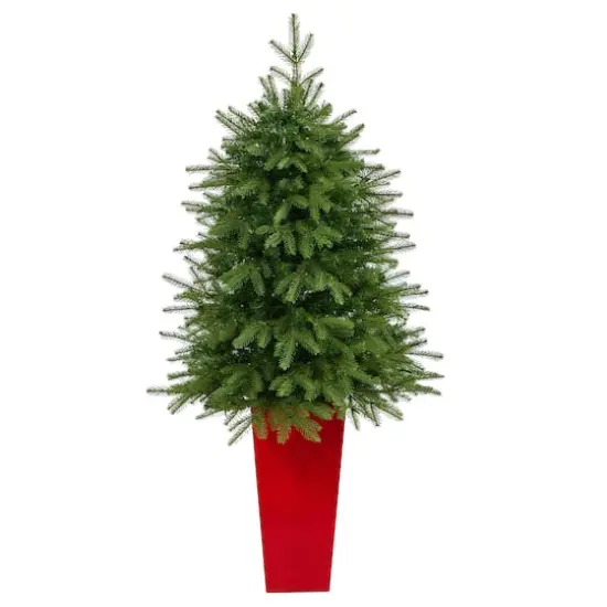 5ft. Pre-Lit Vancouver Fir Natural Look Artificial Christmas Tree in Tower Planter, Clear LED Lights {4}