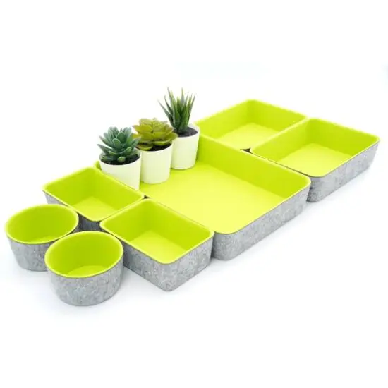 Welaxy 7 Piece Felt Round Cups & Trays Drawer Organizer Set Green {8}