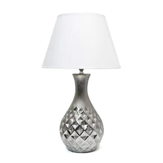 Elegant Designs 20.5" Metallic Silver Geometric Ceramic Table Lamp with White Fabric Shade {1}