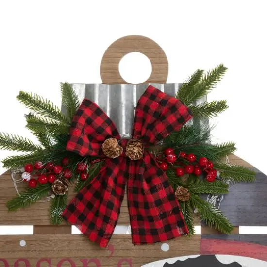 Glitzhome® 30" Lighted Round Wooden Snowman Porch Décor with Timer {6}