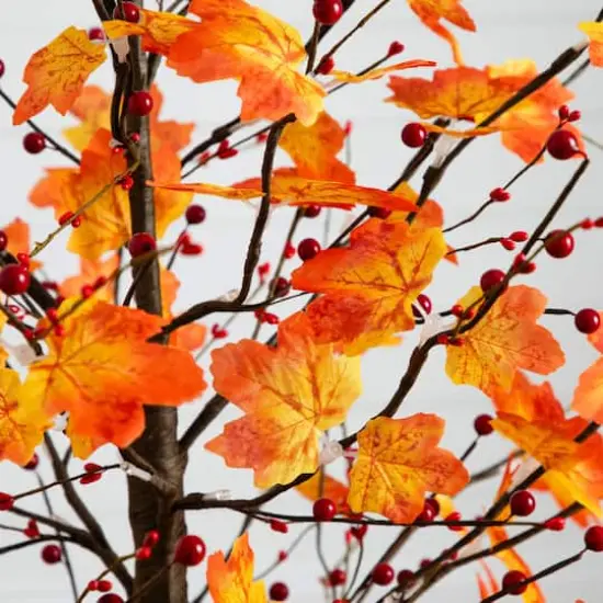 5ft. Pre-Lit Autumn Maple Artificial Fall Tree with Berries and 96 Warm White LED Lights {4}