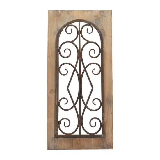 23" Brown Rustic Metal & Wood Arched Gate Wall D&eacute;cor {1}