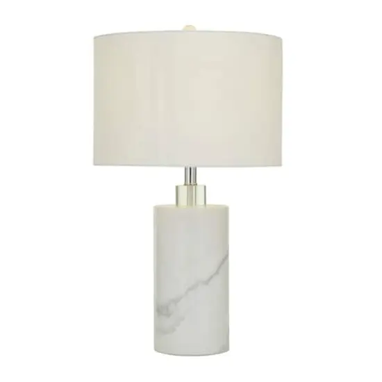 White Marble Thick Stand Table Lamp with Drum Shade 15" x 15" x 26" {1}