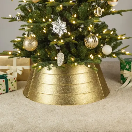 Glitzhome&reg; 2ft. Gold Glitter Metal Tree Collar {3}