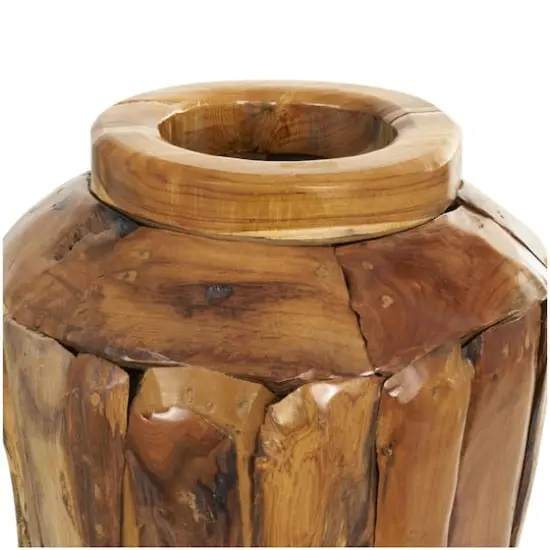 Brown Teak Wood Handmade Tall Floor Vase with Mosaic Live Edge {6}