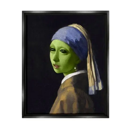 Stupell Industries Girl With Pearl Earring Alien Framed Floater Canvas Wall Art Gold {2}
