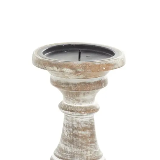 Mango Wood Traditional Candle Holder Set Cream {5}
