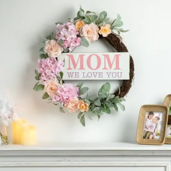 Glitzhome&reg; 22" Mother's Day Floral Wreath {4}