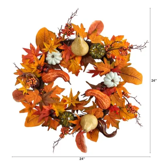 24" Pumpkin, Gourd & Berries Artificial Fall Wreath {3}