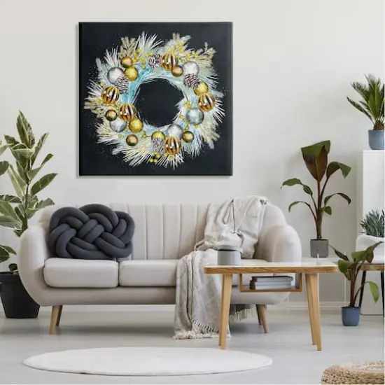 Stupell Industries Seasonal Ornaments Pine Wreath Canvas Wall Art {3}