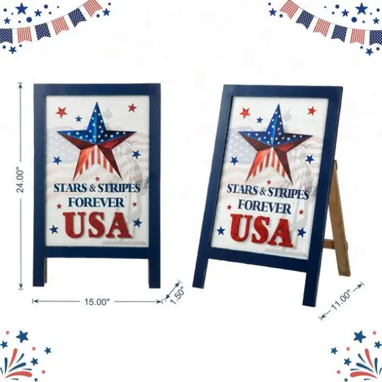 Glitzhome&reg; 24" Patriotic Stars & Stripes Easel Porch D&eacute;cor {9}