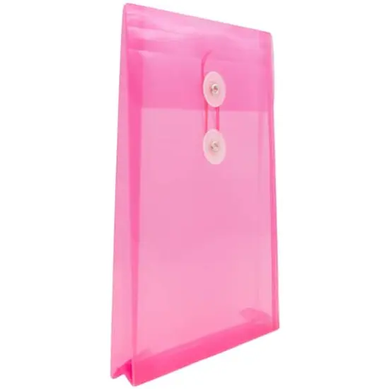 JAM Paper 6.25" x 9.25" Button & String Tie Closure Plastic Envelopes, 12ct. Fuchsia Pink {5}