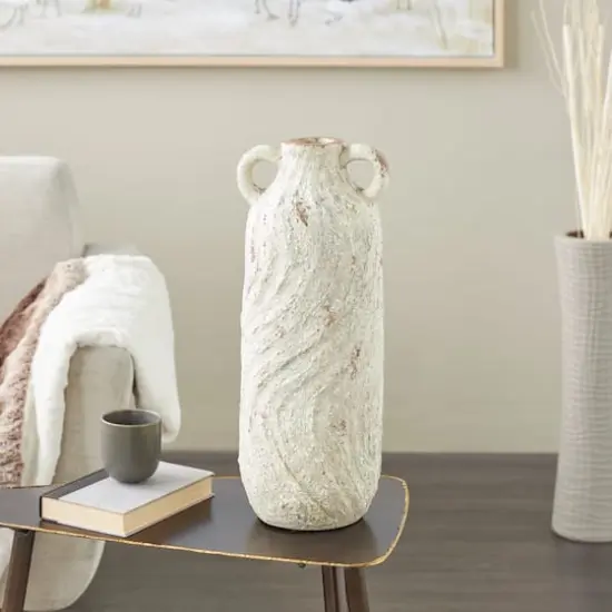 22" Cream Magnesium Oxide Textured Amphora Vase with Handles {9}