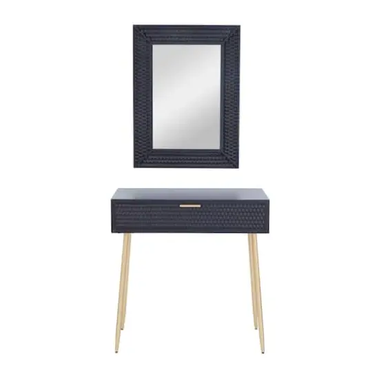 Set of 2" Black Wood Contemporary Console Table with Mirror, 31" x 31" x 16" {1}